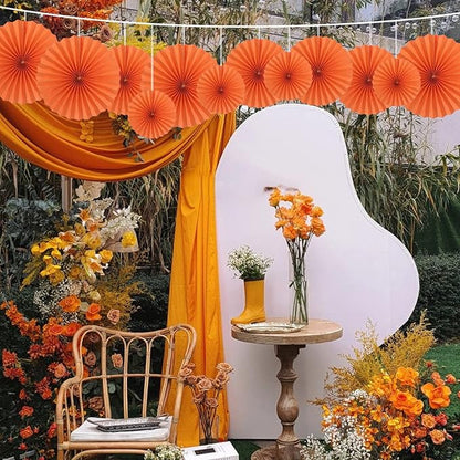 Orange Hallowmas Party Hanging Fans DIY Set - 12pcs Paper Fans with Pinwheels - DIY Paper Craft for Wedding, Birthday, Christmas Party Decoration
