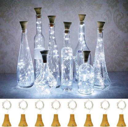 Upgraded 8 Pack Solar Wine Bottle Lights, 20LED Silver Wire Cork Lights Waterproof Fairy Lights for Liquor Bottles Crafts Party Wedding Halloween Christmas Decor(Cold White)