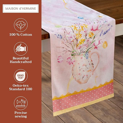 Maison d' Hermine Table Runner 100% Cotton Double Layer Table Runners 108 inches Long Decorative for Home Kitchen Dining Party Wedding Bridal Shower Spring Summer (Easter Zest, 14.50" x 108")