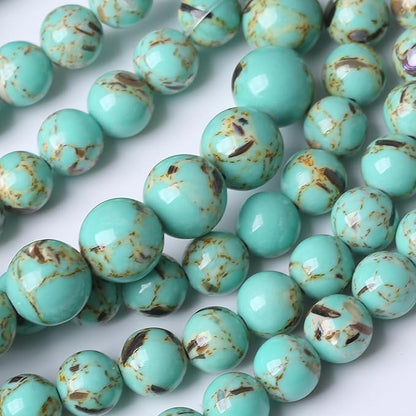 Gold Wire Turquoisee Stone Beads Gemstone Round Crystal Energy Jade Beads Stone Beads for Jewelry Making DIY Bracelet Necklace Jewelry Making 1 Strand 15.5inch 35PCS 10MM