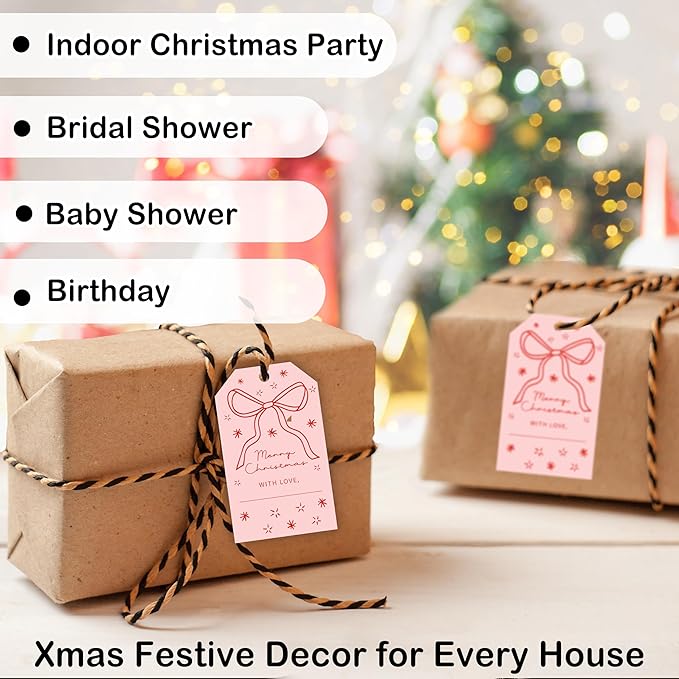 50 Pcs Christmas Gift Tags, 2.1"×3.5" Merry Christmas Tags for Gifts with String, Presents Paper Label Wrap for Party Favor - B13