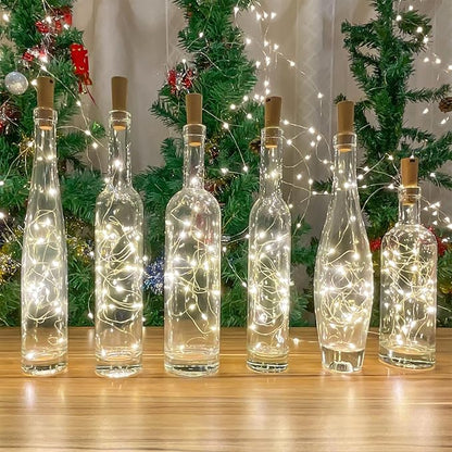 6-Pack LED Bottle Lights with Dual Battery Pack, 6.6ft 20 LEDs, Twice The Runtime, Warm White for Indoor & Outdoor Christmas Décor.(6 Pack, Warm White（Dual Battery Pack）)