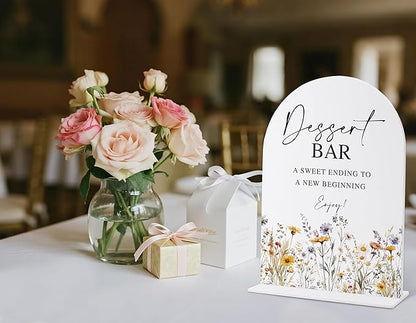 Wedding Signs for Ceremony and Reception, Boho Floral Acrylic Dessert Bar Sign, Wedding Signage with Stand, Bridal Shower Table Centerpieces, Supplies for Engagement Reception and Event Party, 25