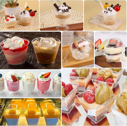 430 Pack Mini Dessert Cups with Lids and Spoons, Shooters Cups for Party, 4 oz, 5 oz 7 oz Clear Yogurt Parfait Cups for Pudding, Fruit, Mousse, Party Catering, Snacks & Appetizers
