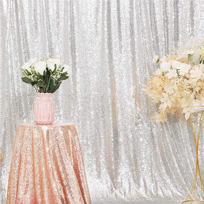 Poise3EHome Silver Sequin Backdrop, 20Ft x 10Ft Glitter Photography Background Curtains for Party Baby Shower Wedding Birthday Christmas Thanksgiving Halloween Decoration