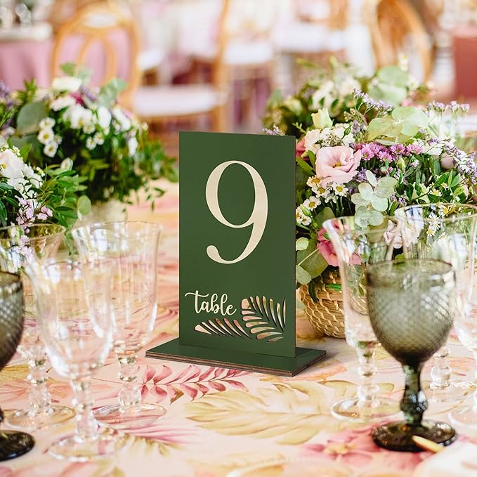 Wooden Table Numbers 1-25,3.2x5.8 Inch Double Sided Rustic Olive Green Wedding Table Number Signs with Wooden Base,Wedding Centerpieces for Banquet Restaurant Party Decor(Olive Green, 1-25)