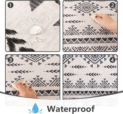MYSKY HOME 60x84 Boho Rectangle Tablecloth Linen Farmhouse Tablecloth Waterproof Decorative Fabric Table Cloth for Kitchen Dining Bohemian Tablecloth for 4 Feet Table, Grey