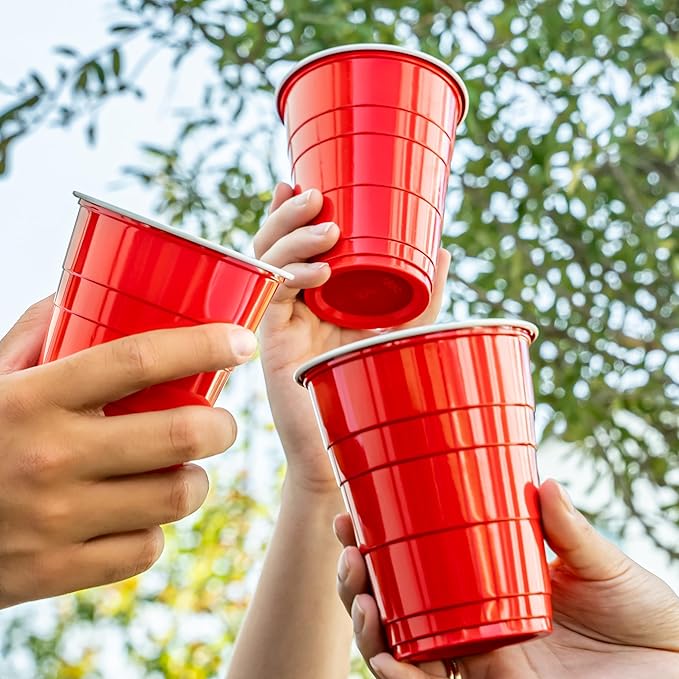Amazon Basics Disposable Plastic Party Cups, Red, 18oz, 50 Count