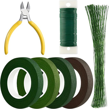 CHRORINE Floral Arrangement Kit Floral Tapes 22 Guage Floral Stem Wire 26 Gauge Green Floral Wire for Bouquet Wreath Making Supplies