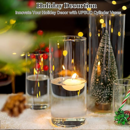 16 PCS Clear Cylinder Vases for Centerpieces | 4, 6, 8,10 Inch Tall Flower Vase for Wedding Decorations, Clear Floating Candle Vases in Bulk, Hurricane Candle Holdersfor Table, Home Décor