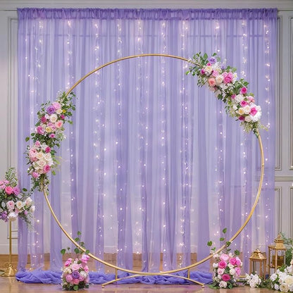 20×10ft Purple Tulle Backdrop Curtain with Lights String for Parties, Sheer Photo Backdrop Curtains for Wedding Party Photography Background