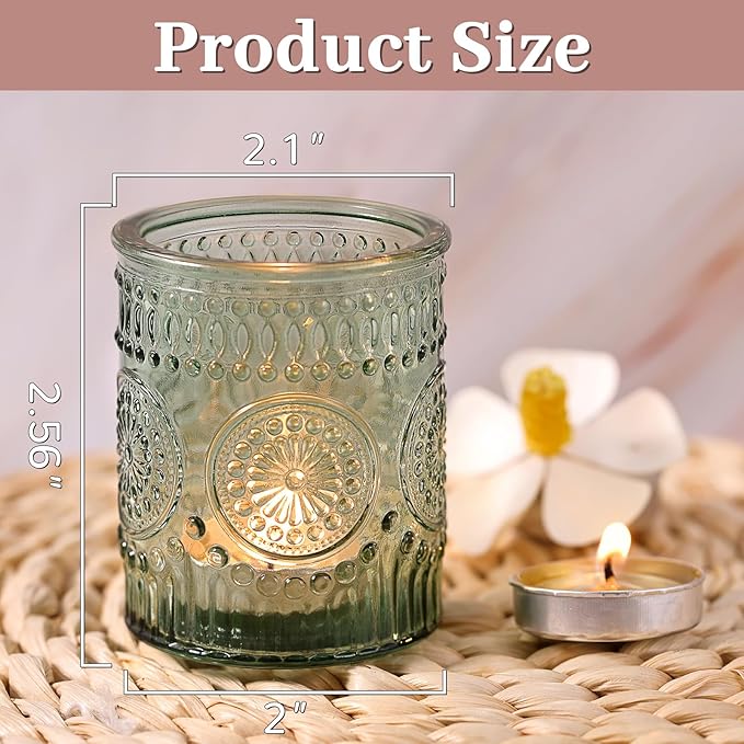 DARJEN Green Votive Candle Holders Set of 36- Glass Candle Holders Bulk for Flameless LED Tea Waxes, Tea Light Candle Holder for Wedding & Home Table Decor, Vintage Parties Gifts