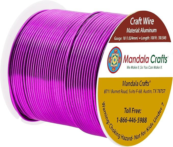 Mandala Crafts 18 Gauge Anodized Aluminum Craft Wire for Jewelry Making - 100 FT Colored Flexible Magenta Wire - Bendable for Bonsai Armature Crafting Sculpting
