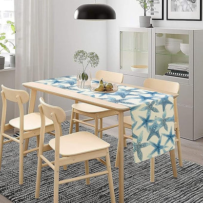 Starfish Plaid Table Flag Green Plaid and Marine Life Starfish Kitchen Table Flag Suitable for Birthday Party Restaurant Decoration Outdoor Picnic 13 * 108 Inch