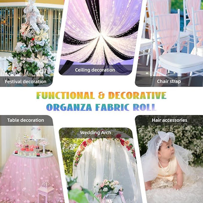 Crystal Organza Fabric Tulle 11 Inch by 50 Yards Sheer Tulle Rolls for DIY Craft Wedding Party Baby Shower Decor Gift Wrapping Party Supplies (White)