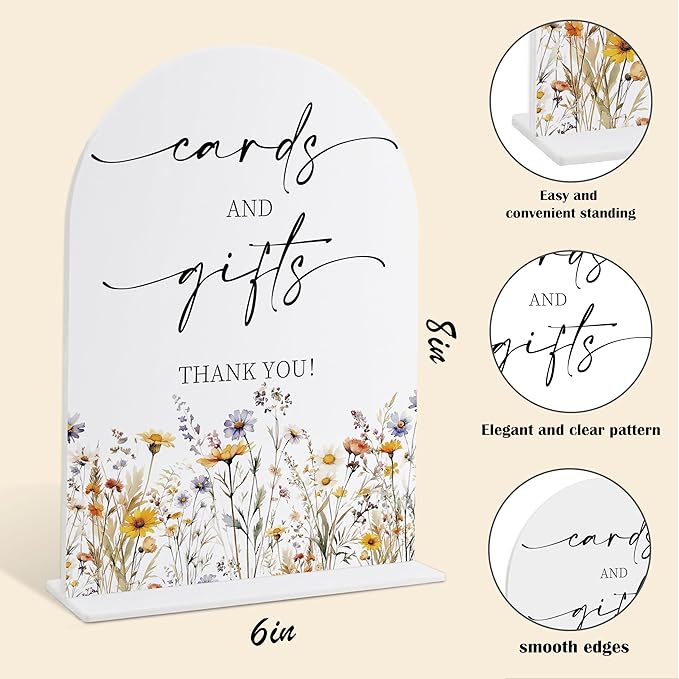 Wedding Signs for Ceremony and Reception, Boho Floral Cards And Gifts Sign, Wedding Signage with Stand, Bridal Shower Table Centerpieces, Supplies for Engagement Reception and Event Party, 30