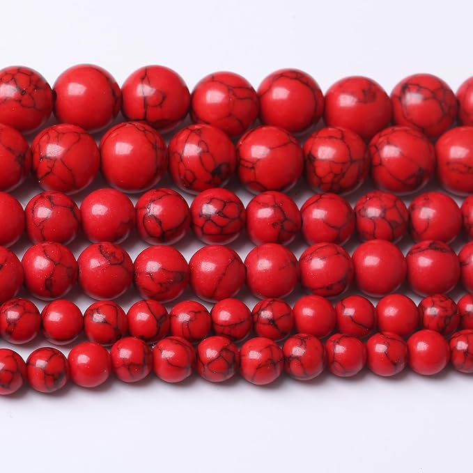 Red Turquoise Stone Beads Gemstone Round Crystal Energy Jade Beads Stone Beads for Jewelry Making DIY Bracelet Necklace Jewelry Making 1 Strand 15.5inch 45PCS 8MM