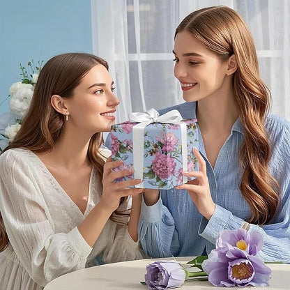 WRAPAHOLIC Kraft Floral Wrapping Paper Roll - Mini Roll - 17 Inch x 16.5 Feet - Vintage Flower Wrapping Paper Perfect for Wedding, Birthday, Bridal Shower, Tea Party