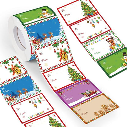 Zonon 720 Pieces Self Adhesive Christmas Gift Tag Xmas Kraft Name Tags Natural Kraft Xmas Stickers Paper Tags Labels for Christmas Decoration(Cute Style)