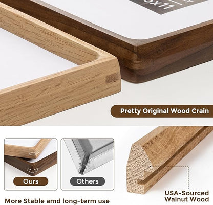 12x16 Frame USA-Sourced Natural Oak Wood Solid Wood Photo Frame Handcrafted Rounded Corner with Mat to 8.5x11 Picture Frame Display with Real Glass Family Picture, Wedding Photo, Certificate
