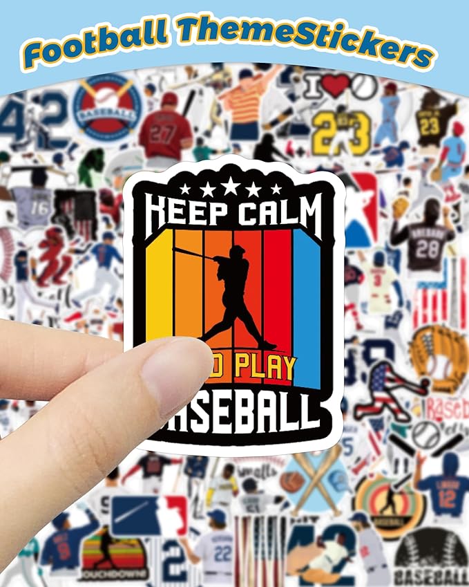 100 Pcs Sport Stickers for Kids, Baseball Water Bottle Stickers, Vinyl Waterproof Laptop Sticker for Water Bottle, Bulk Sticker Packs for Boys Kids Classroom Prizes for Elementary Students