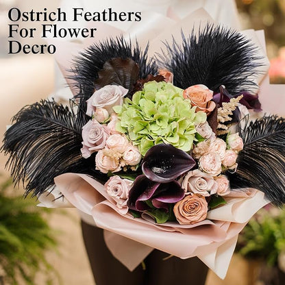Crowye 100 Pcs Ostrich Feathers Bulk for Centerpieces Craft Ostrich Feathers for Vase Wedding Masquerade Party Home Costume Decorations (6-8 Inch,Black)