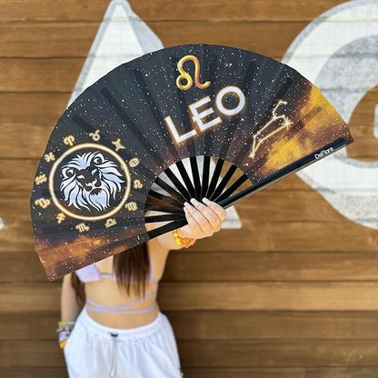 DeFlare | Cosmic Zodiac Rave Fan | Zodiac Sign Hand Fan | Astrology Rave Fan | Hand Fan | Large Rave Fan | Large Clacking Fan