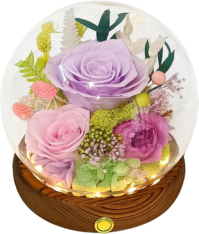 Valley of Rain & Forest Long-Lasting Real Flowers, Unique Floral Gift For you to send Love for All Occasions, for Indoor Decoration (Light-Purple Rose, Light-Pink & Purple-Pink Austin Roses)