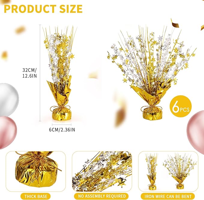 6 Pack Star Table Centerpieces for Party, Birthday Table Decorations for Kids Adults, Party Centerpieces for Tables for Wedding Baby Shower Graduation Holiday Event (Gold Silver)