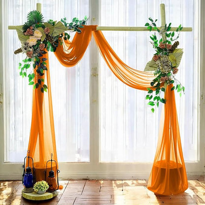 MDS Pack of 2 Panels (30" Width x 100ft Long) Wedding Arch Draping Fabric Sheer Chiffon Arbor Canopy Drapery for Wedding Ceremony Reception Decoration Party Ceiling Backdrop Curtain Swag - Orange