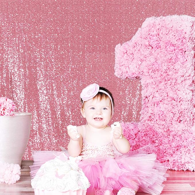 Poise3EHome 10FT x 10FT Sequin Photography Backdrop Curtain for Party Decoration, Fuchsia Pink