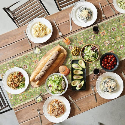 Snycler Table Runner Boho Table Runners Vintage Elegant Farmhouse Table Center Linen Decor for Home Dining Party Entrance (13x72 Inch) Green