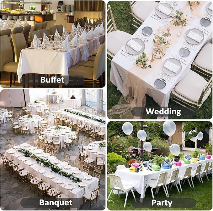8 Pack White Table Cloth 60 x 102 Inch Rectangular Tablecloths for 6 Foot Rectangle Tables, Wrinkle Resistant White Tablecloth Washable Polyester Fabric Table Covers for Party Wedding Banquet