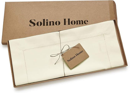 Solino Home Ivory Table Runner 132 Inches Long - Cotton Linen Hemstitch Extra Long Table Runner 14 x 132 Inch for Fall, Autumn, Thanksgiving, Christmas, Holiday