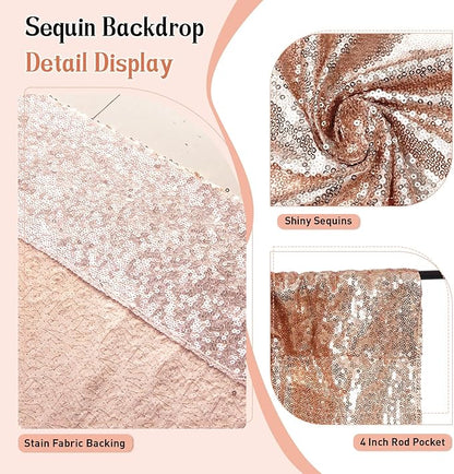 SquarePie Sequin Backdrop Curtain Not See Through Thick Background for Party 5FT x 7FT Rose Gold