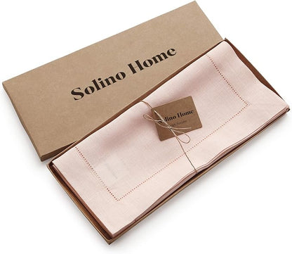 Solino Home Linen Pink Table Runner 132 Inches Long - 100% Pure Linen Extra Long Table Runner 14 x 132 Inch for Halloween - Classic Hemstitch