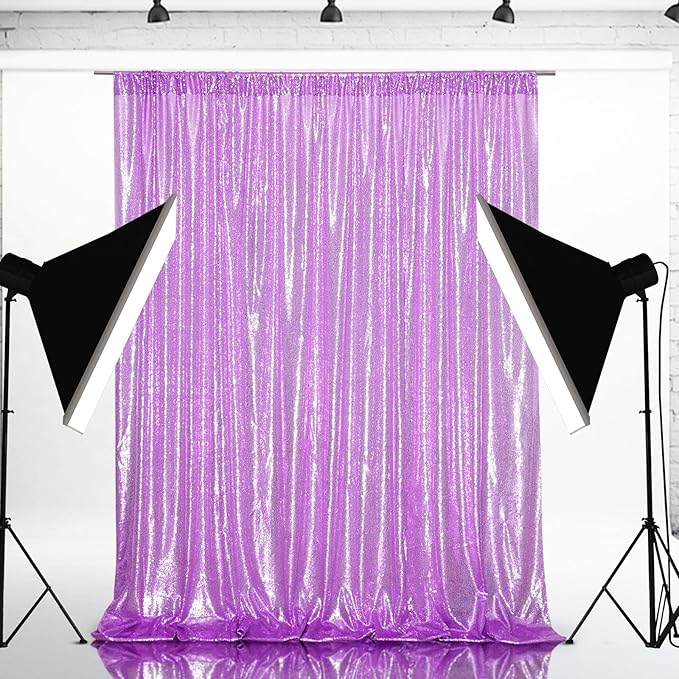 Eternal Beauty Lavender Sequin Backdrop, 8x8 Ft Glitter Background Curtains for Shimmer Photography Party Wedding Birthday Back Drop Decor