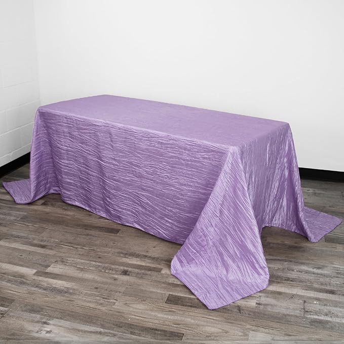 YOUR CHAIR COVERS - 90 x 132 inch Rectangular Crinkle Taffeta Tablecloth - Lavender, Rectangle Table Linens for 6 ft Rectangular Tables, Wedding Crushed Table Cloth