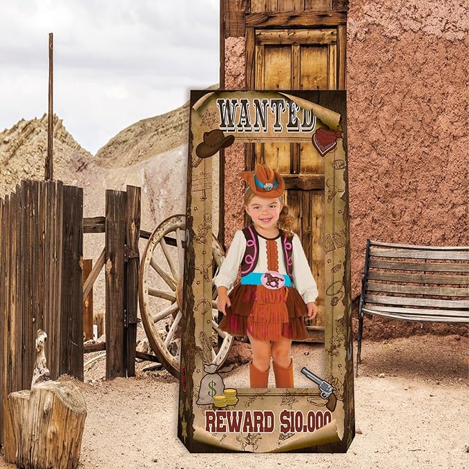 4.5ft Tall Life Size Stand in West Wanted Photo Booth Props Selfie Frames, Western Photo Booth Props for Western, West Cowboy Cowgirl Theme Party Supplies, Wild West Rustic Party Decorations