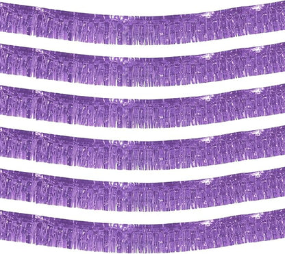 6 Pack 10 Feet Foil Fringe Garland Metallic Tinsel Streamers Banner Wall Hanging Backdrop Banner for Parade Floats, Thanksgiving, Christmas, Birthday, Halloween Party Decorations(Light Purple)
