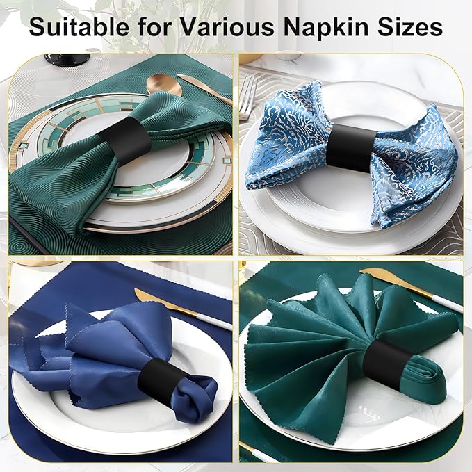 Polymer Material Reusable Napkin Band, Glue-Free Tear-Proof Water Resistant Oil-Proof Napkin Bands Set of 200(Front Black Color and Back White), 6 Adjustable Sizes Napkin Rings