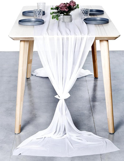 MDS Halloween Chiffon Table Runner - 15 Pack, 29 x 170 Inches, 14ft Each - Sheer Spooky Table Runners for Haunted House Parties, Trick-or-Treat Tables, Witchy Décor, Wedding & Events - White