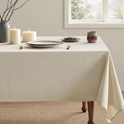 MIULEE Natural Linen Cottton Table Cloth Rectangle Tablecloth Waterproof Spillproof Cross-Star Textured Table Cltoth Decorative Farmhouse Style for Dining Party Weddings 60x84 Inch