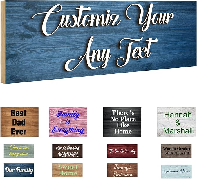 Custom Sign Personalized Wooden Signs for Home Customized Decorative Sign with Text for Wall Doors Bar Business Office Yard - 4 Size & 12 Board Colors Options