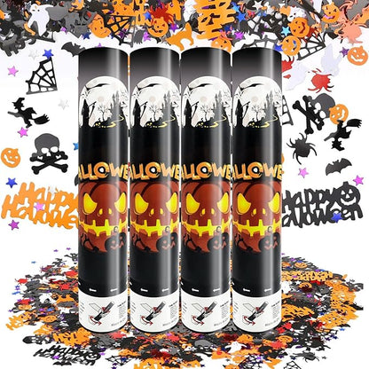 4 Pack Halloween Confetti Poppers, 12 Inch Confetti Cannon Party Poppers Shooters for Birthday, Wedding, Graduation, Anniversary, Parties, Halloween