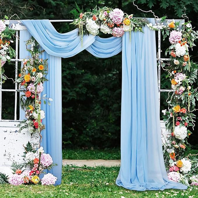 Wedding Arch Drapes Fabric 2 Panels 20Ft Length x 28" Width Baby Blue Arch Draping Chiffon Fabric Sheer Curtains Backdrop for Party Bridal Ceremony Ceiling Decor Wedding Stage Reception Decorations