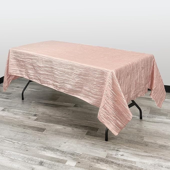 YOUR CHAIR COVERS - 60 x 102 inch Rectangular Crinkle Taffeta Tablecloth - Blush, Rectangle Table Linens for 6 ft Rectangular Tables, Wedding Crushed Table Cloth