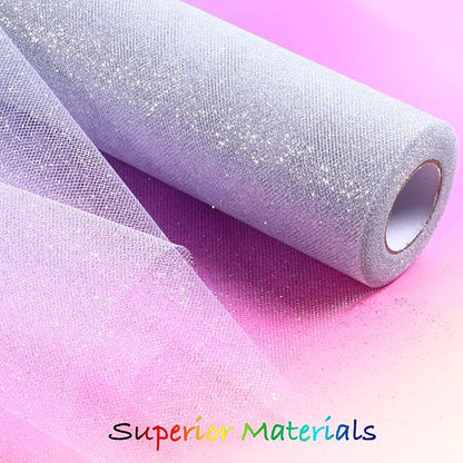Sparkling Tulle Rolls, 15” by 30 Yards (90FT) Glitter Tulle Spool Ribbon Fabric for Wedding Birthday Bridal Shower Tutu Skirt Party Gift Wrapping (Sliver)