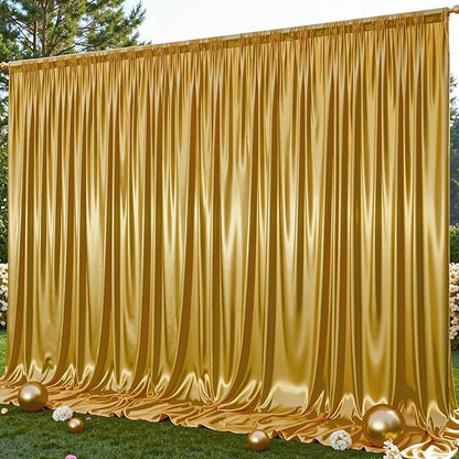 Dark Gold Glitter Backdrop Curtain for Parties Wedding,10Ft x 10Ft Satin Shimmer Photo Backdrop,Non-Wrinkle Sparkle Drapes for Backdrop,Back Drop for Photography, Birthdays,Weddings,Prom