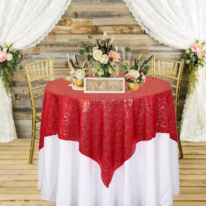 ShinyBeauty Small Tablecloth Square 36x36-Inch Red Sequin Tablecloth Glitter Table Cover Overlay Square Red Wedding Table Cloths Sequin Fabric Tablecloth for Round Table Birthday Party Baby Shower